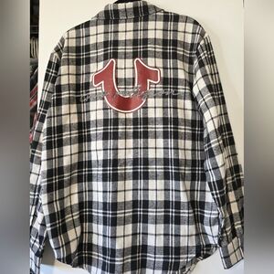 True Religion Brushed Flannel Back and White Button Down Shirt